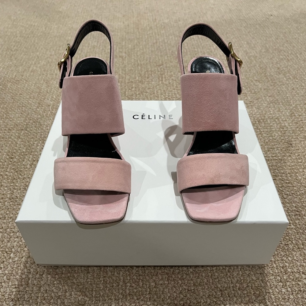 Celine Pink Suade Block Heel Sandal Size 6.5